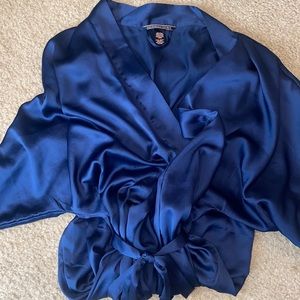 Victoria’s Secret navy blue silk robe.